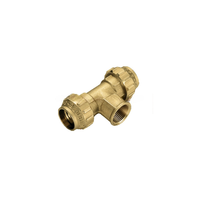 tiemme raccordo tee a compressione cobraring con tenuta o-ring ed ogiva in ottone per tubo pe-pehd pex 32 x 1" femmina x 32 pn30