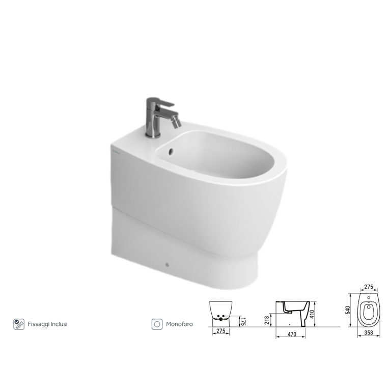 bidet ceramica dolomite serie demy  36x54 bianco