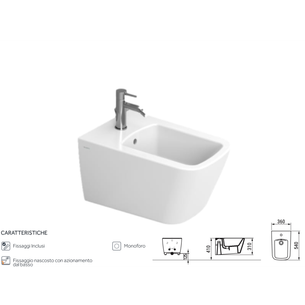 BIDET SOSPESO SERIE MIA 36x54 cm - CERAMICA DOLOMITE BIANCO LUCIDO CON FISSAGGI NASCOSTI