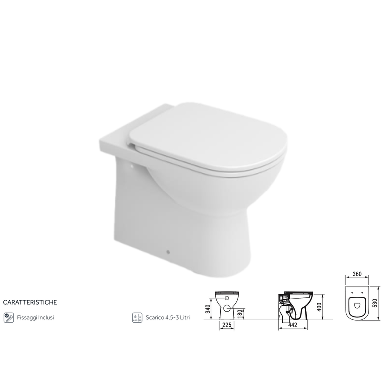 ceramica dolomite vaso filo parete serie gemma2 36x53 cm - scarico universale 4,5l