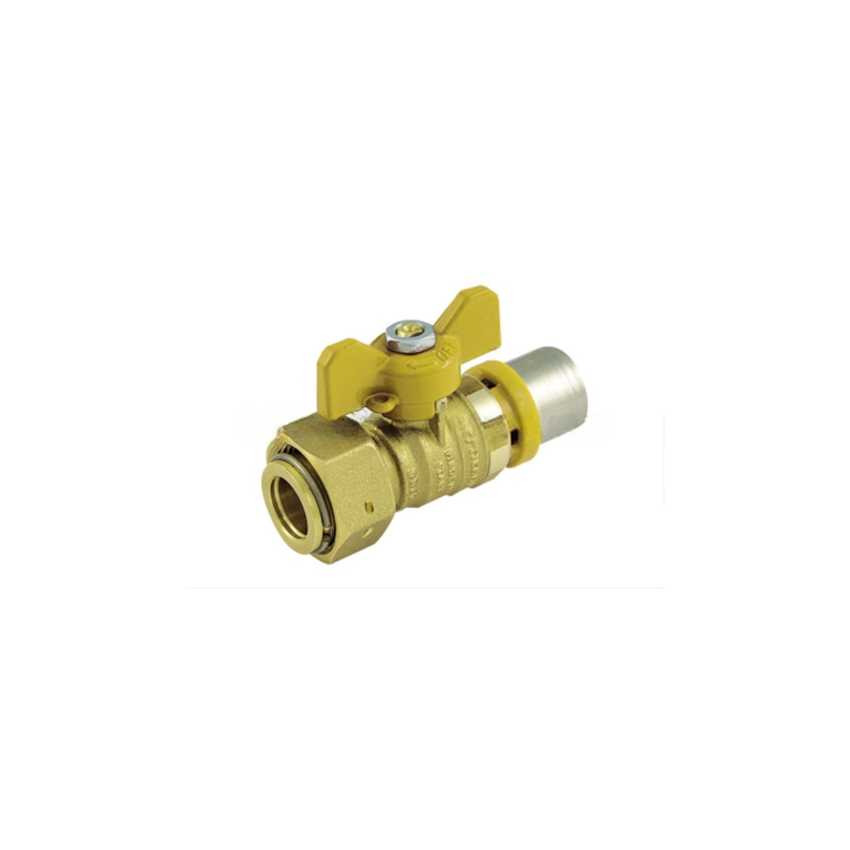 valvola tiemme a sfera con leva a farfalla con girello folle diametro 26 x 3/4" a pressare