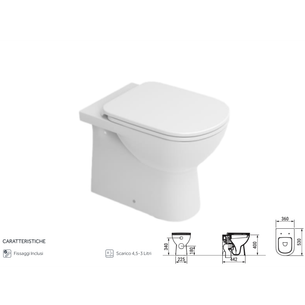 CERAMICA DOLOMITE VASO FILO PARETE SERIE GEMMA2 36x53 cm - SCARICO UNIVERSALE 4,5L