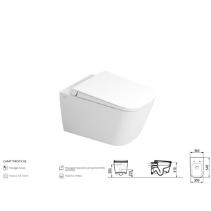 VASO SOSPESO MIA 36x54 cm - SISTEEMA RIMLESS A SCARICO RIDOTTO 4,5L
