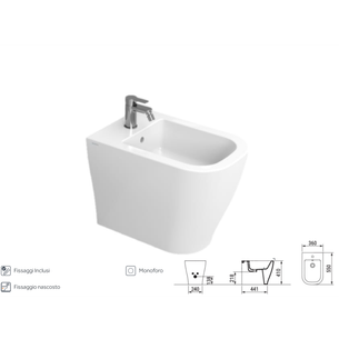CERAMICA DOLOMITE BIDET FILO PARETE SERIE MIRTO 36x55 cm - BIANCO
