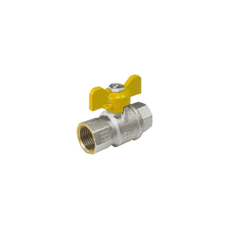 valvola a sfera tiemme uragano per gas a passaggio totale femmina-femmina con leva farfalla gialla diametro 3/4