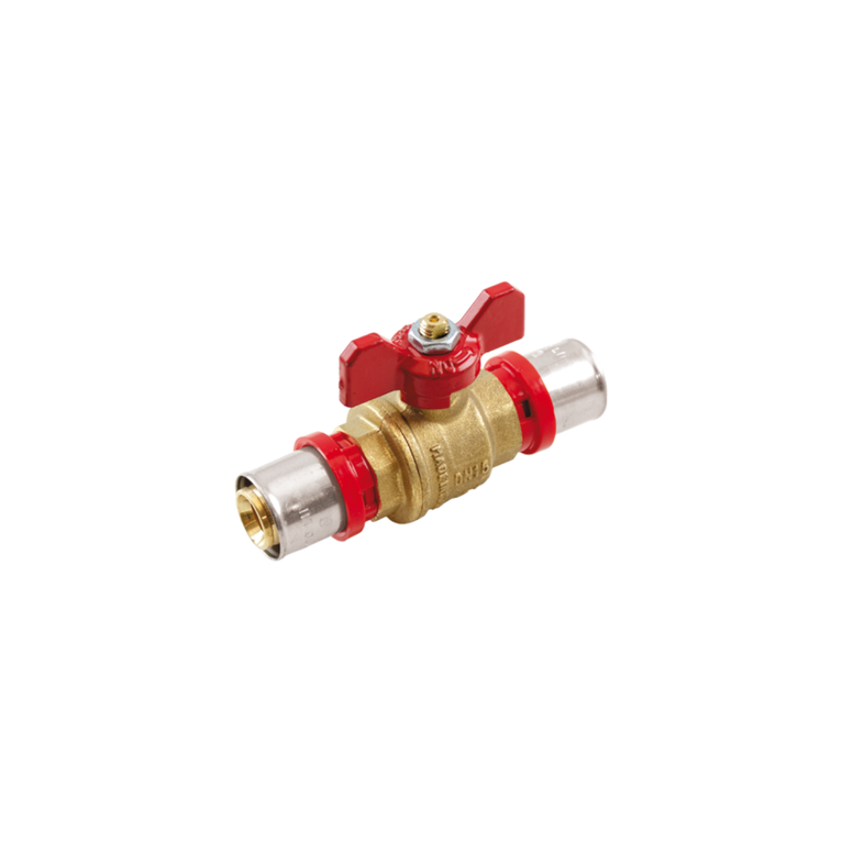 valvola a sfera tiemme con leva farfalla con estremita' a pressare per tubo multistrato diametro 26x26.