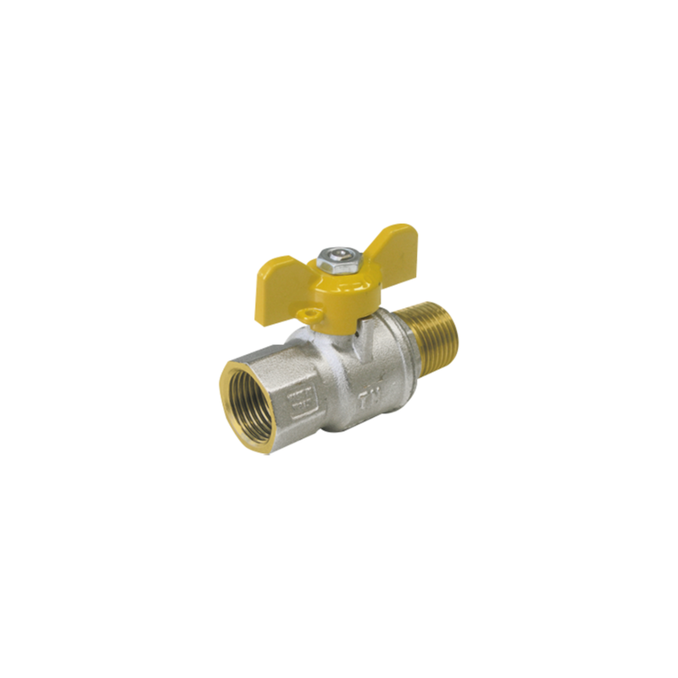 valvola a sfera tiemme uragano per gas a passaggio totale maschio-femmina con leva farfalla gialla diametro 1/2