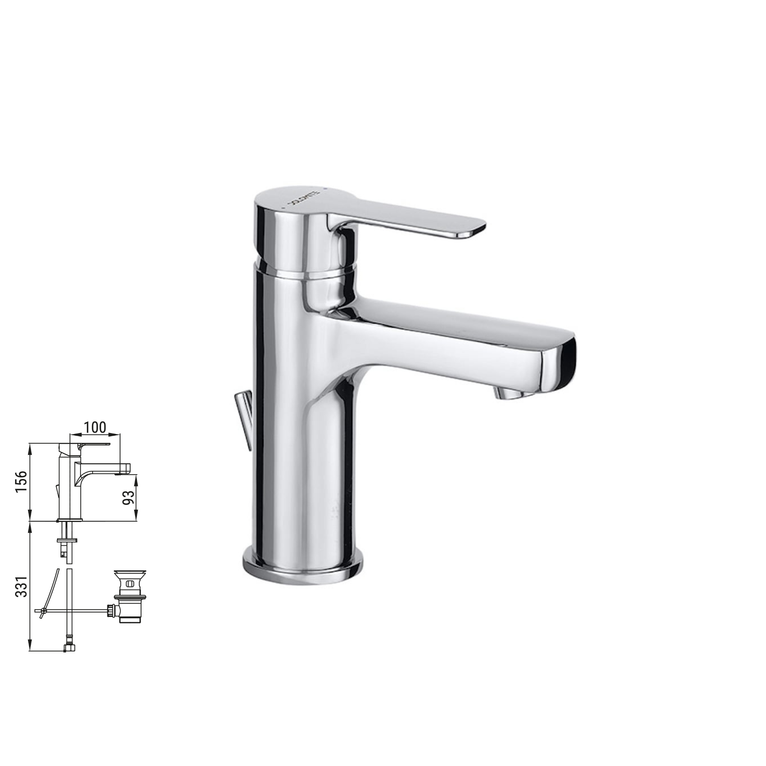 miscelatore lavabo monocomando con piletta - tecnologia eco-salute senza nickel ceramica dolomite