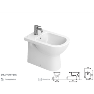 BIDET FILO PARETE SERIE GEMMA2 - 36x53cm CERAMICA DOLOMITE