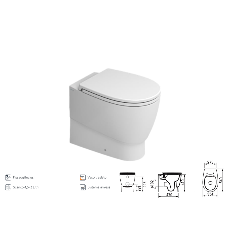 vaso sanitario filo parete ceramica dolomite serie demy 35x54