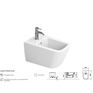 BIDET SOSPESO SERIE MIA 36x54 cm - CERAMICA DOLOMITE BIANCO LUCIDO CON FISSAGGI NASCOSTI
