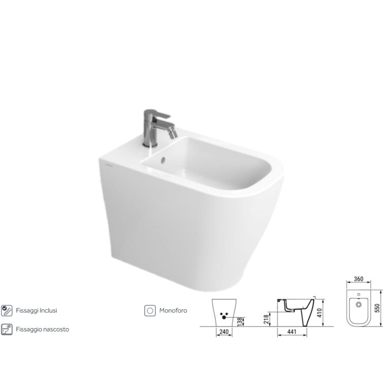 ceramica dolomite bidet filo parete serie mirto 36x55 cm - bianco