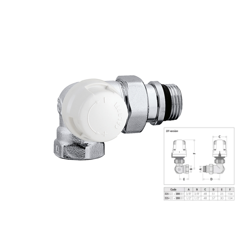 valvola termostatica doppia squadra 3/8 per tubi in ferro ver. sinistra