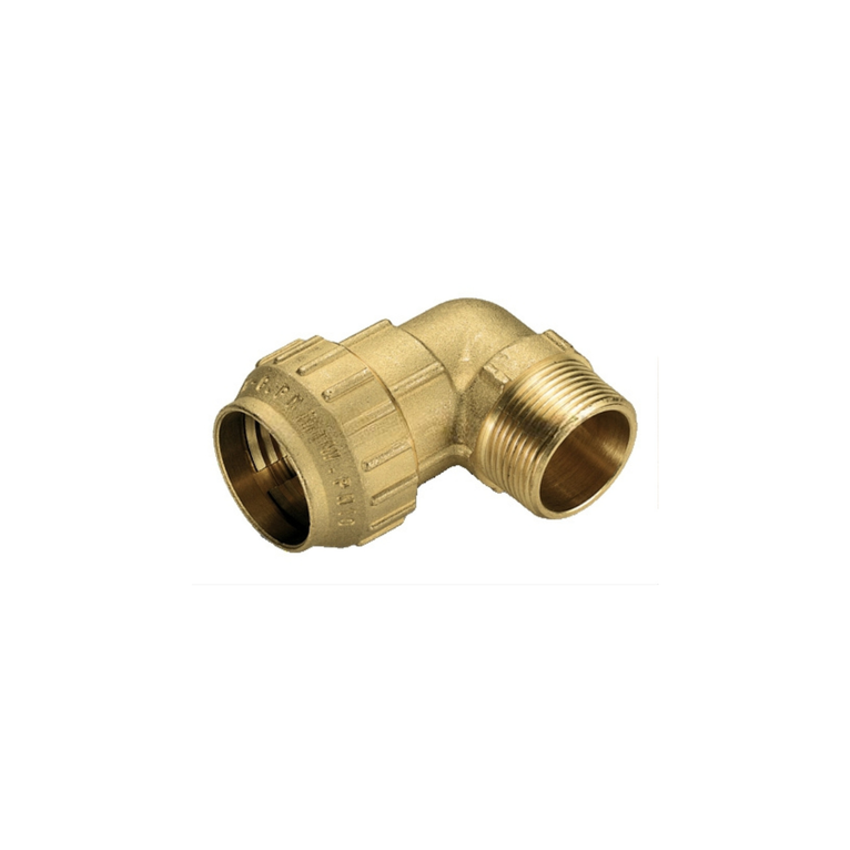 tiemme raccordo curvo a compressione cobraring con tenuta o-ring ed ogiva in ottone per tubo pe-pehd pex 25 x 3/4" maschio pn30