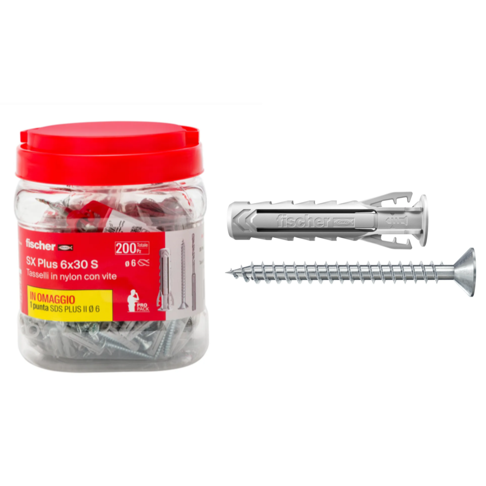 tasselli-fischer-sx-plus-6x30-s-con-vite-e-punta-confezione-propack-200-pz