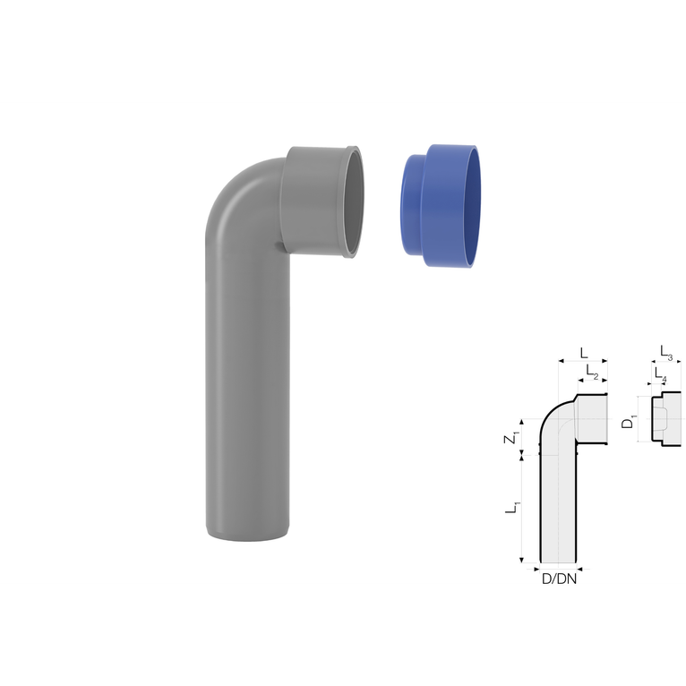 curva tecnica prolungata dn 40/46 +tappo