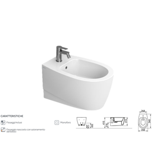 CERAMICA DOLOMITE BIDET SOSPESO SERIE DEMY 36x54 - MONOFORO CON FISSAGGIO A SCOMPARSA