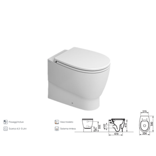 VASO SANITARIO FILO PARETE CERAMICA DOLOMITE SERIE DEMY 35x54