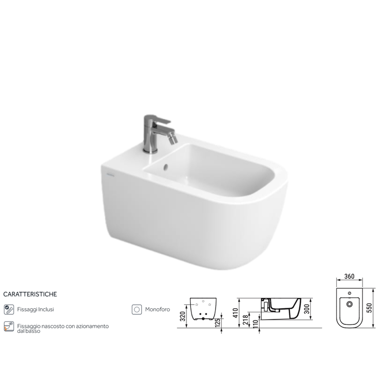 bidet sospeso serie mirto 36x55 cm - ceramica dolomite