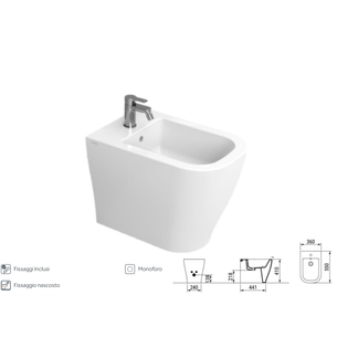 CERAMICA DOLOMITE BIDET FILO PARETE SERIE MIRTO 36x55 cm - BIANCO
