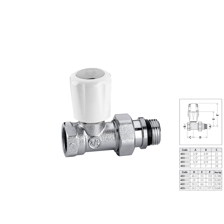 valvola dritta 3/8 per tubi in ferro