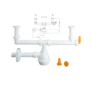 SIFONE LAVELLO 1 1/2"  DOPPIA VASCA TIPO M LIRA SENZA PILETTA CON PRESA LAVASTOVIGLIE 