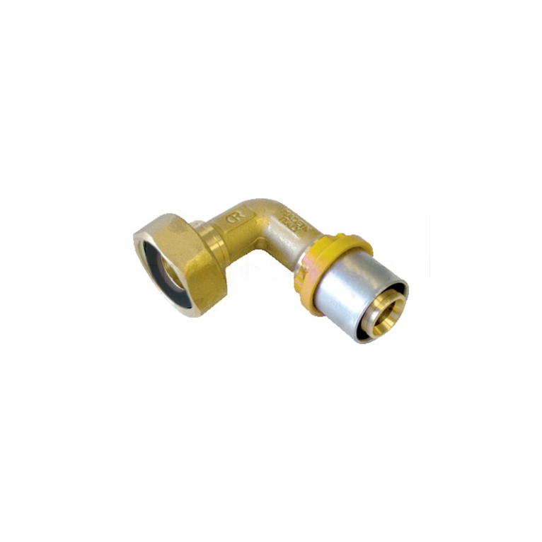 raccordo tiemme curvo con girello e guarnizione piana a pressare per gas diametro  16 x 1/2"
