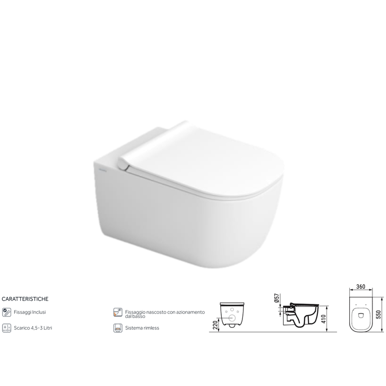 vaso sospeso serie mirto rimless 36x55 cm - ceramica dolomite