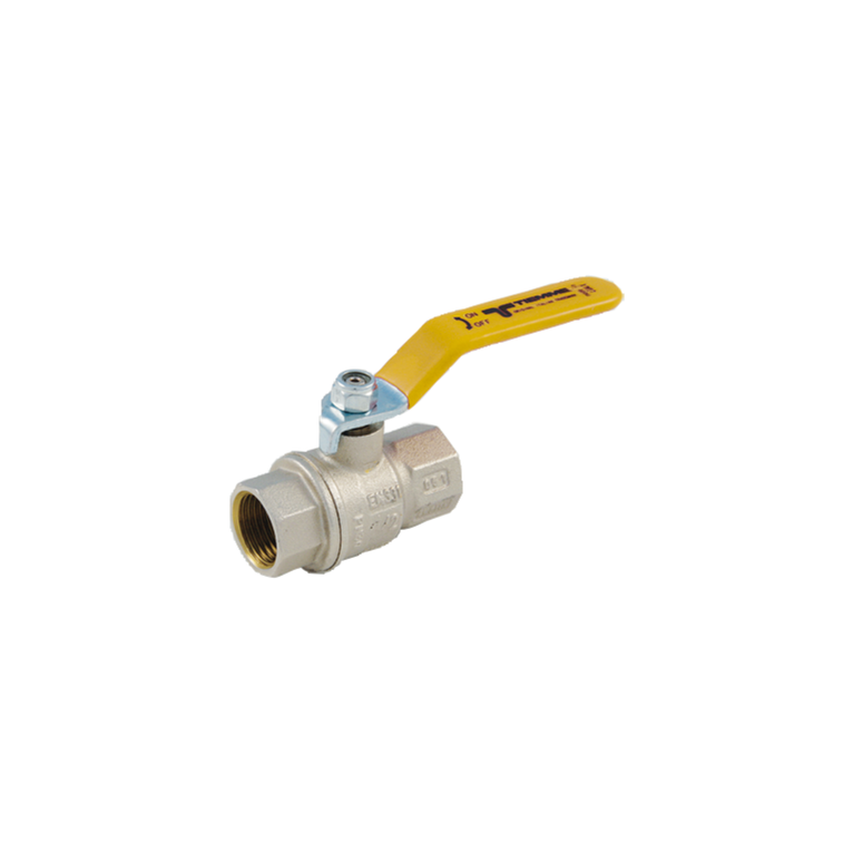 valvola a sfera tiemme uragano per gas a passaggio totale femmina-femmina con leva piatta plastificata gialla diametro 1 1/2
