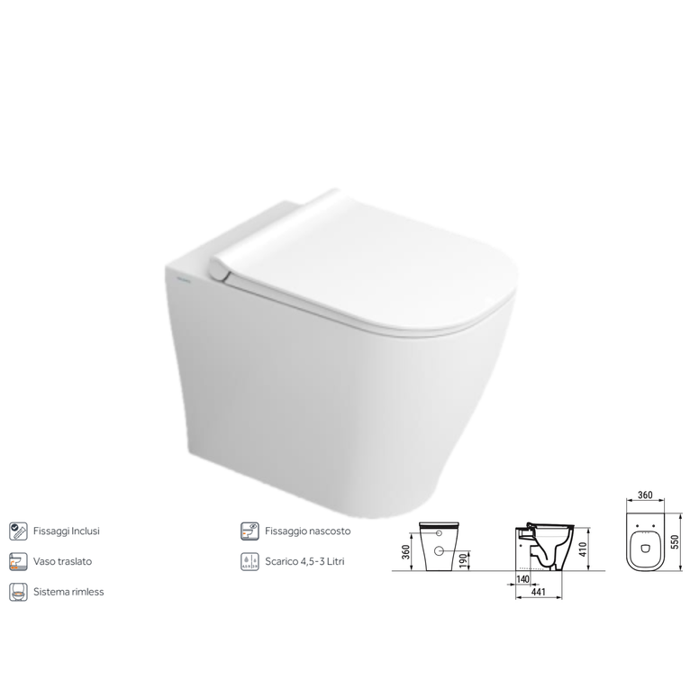 ceramica dolomite vaso filo muro serie mirto 36x55 - senza brida
