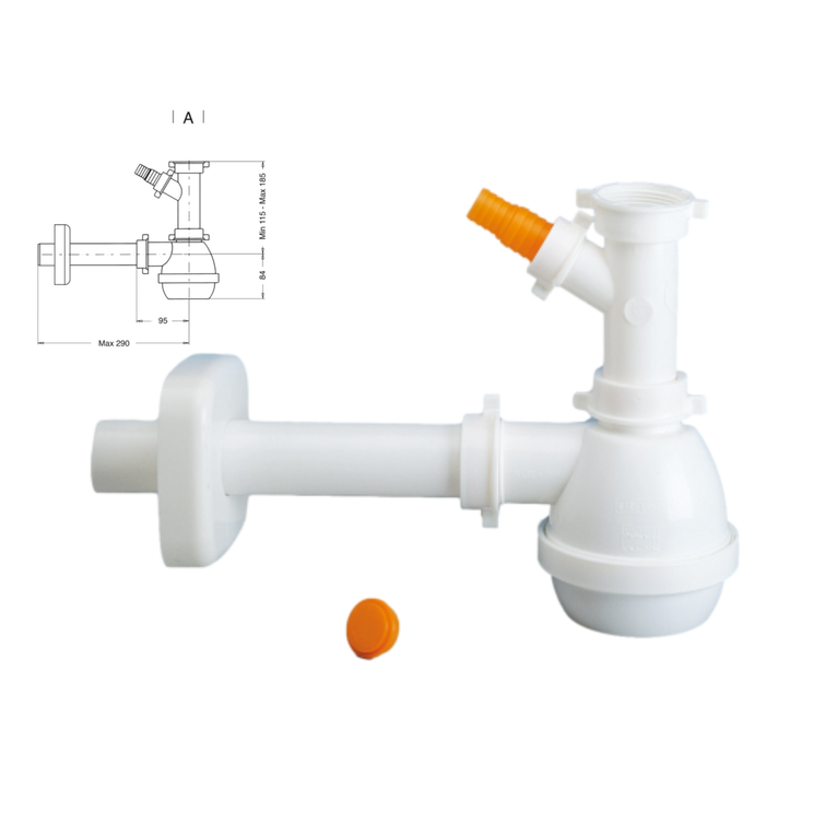 sifone lavello monovasca tipo m ø40 mm (1½”) bianco senza piletta 