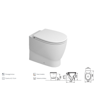 VASO SANITARIO FILO PARETE CERAMICA DOLOMITE SERIE DEMY 35x54