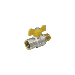 VALVOLA A SFERA TIEMME URAGANO PER GAS A PASSAGGIO TOTALE MASCHIO-FEMMINA CON LEVA FARFALLA GIALLA diametro 1/2